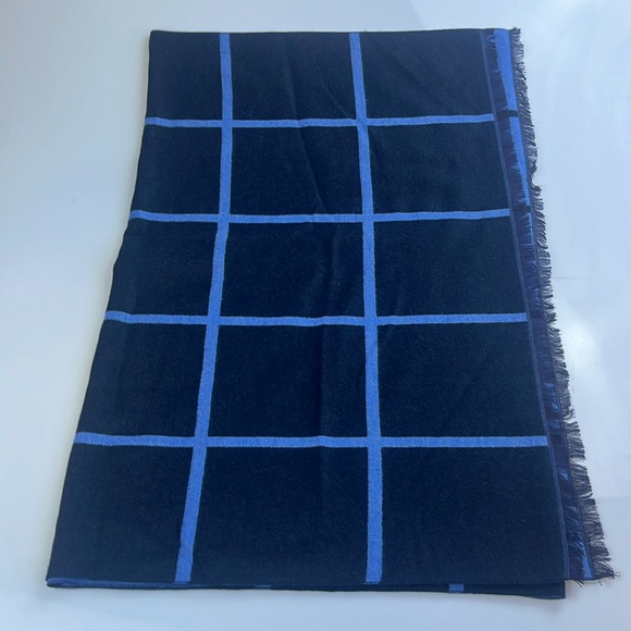 Grid Black/Blue Cashmere Scarf - 29” x 76” - S128-14 - Picture 2 of 4